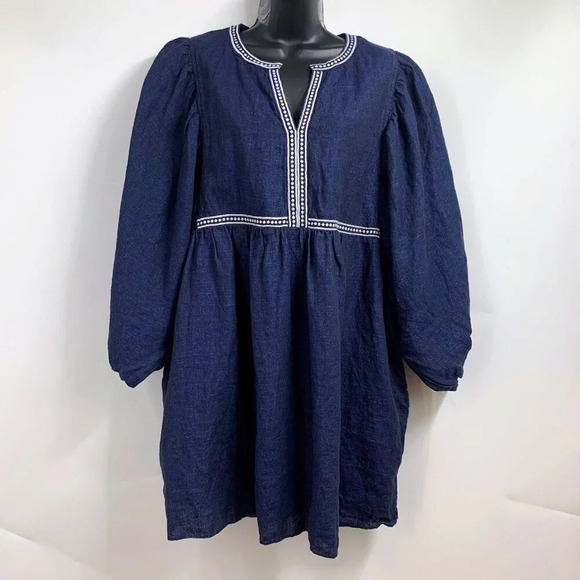 Banana Republic Women's Yara Embroidered Linen Puff Sleeve Mini Dress Size‎ S - Picture 1 of 16